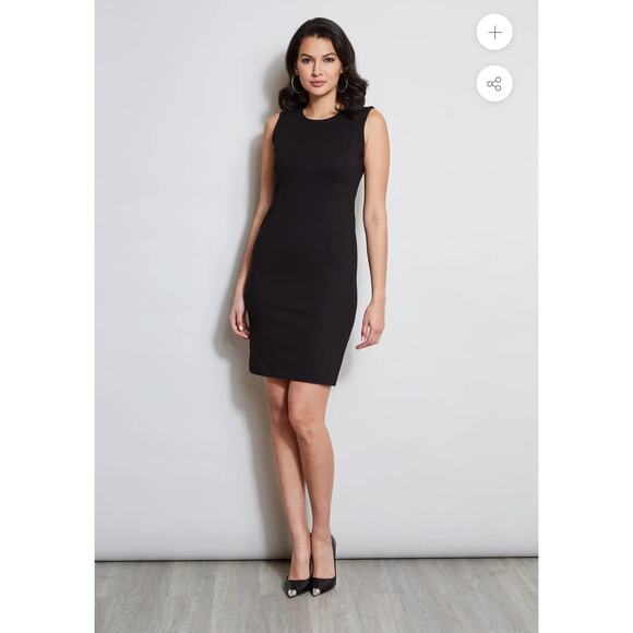 T Tahari Sheath Dress Sleeveless Round-Neck Stretch Solid Black Size 4 NWT - Picture 1 of 12